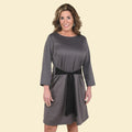 TAMSY Gray Solid Midi Drop-waist Long Sleeve Dress - L - Sticky add to cart bar