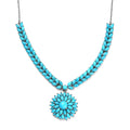 Premium Sleeping Beauty Turquoise Floral Spray Necklace 18-20 Inches in Platinum Over Sterling Silver 16.90 ctw - Sticky add to cart bar