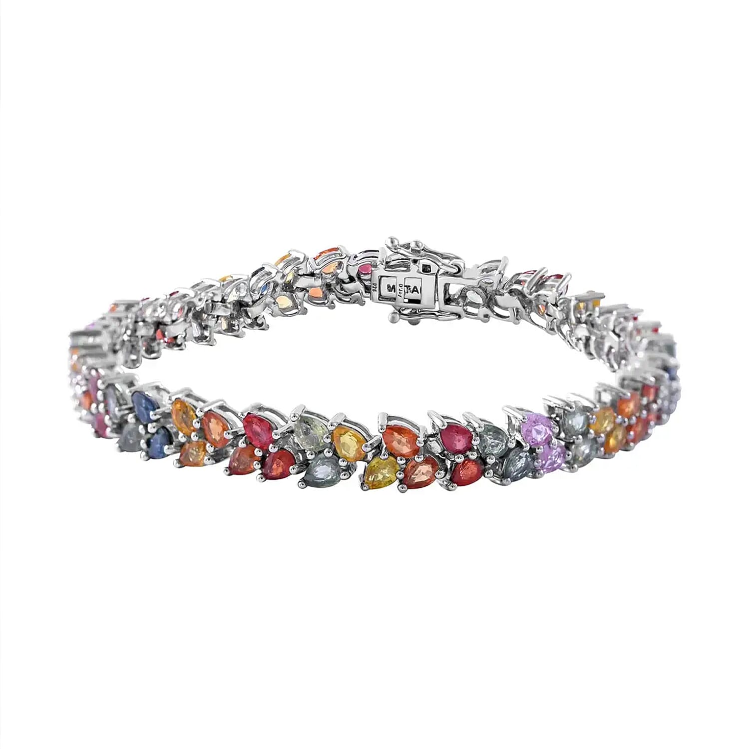 TLV Multi Sapphire Double-Row Bracelet in Platinum Over Sterling Silver (6.50 In) 14.85 ctw
