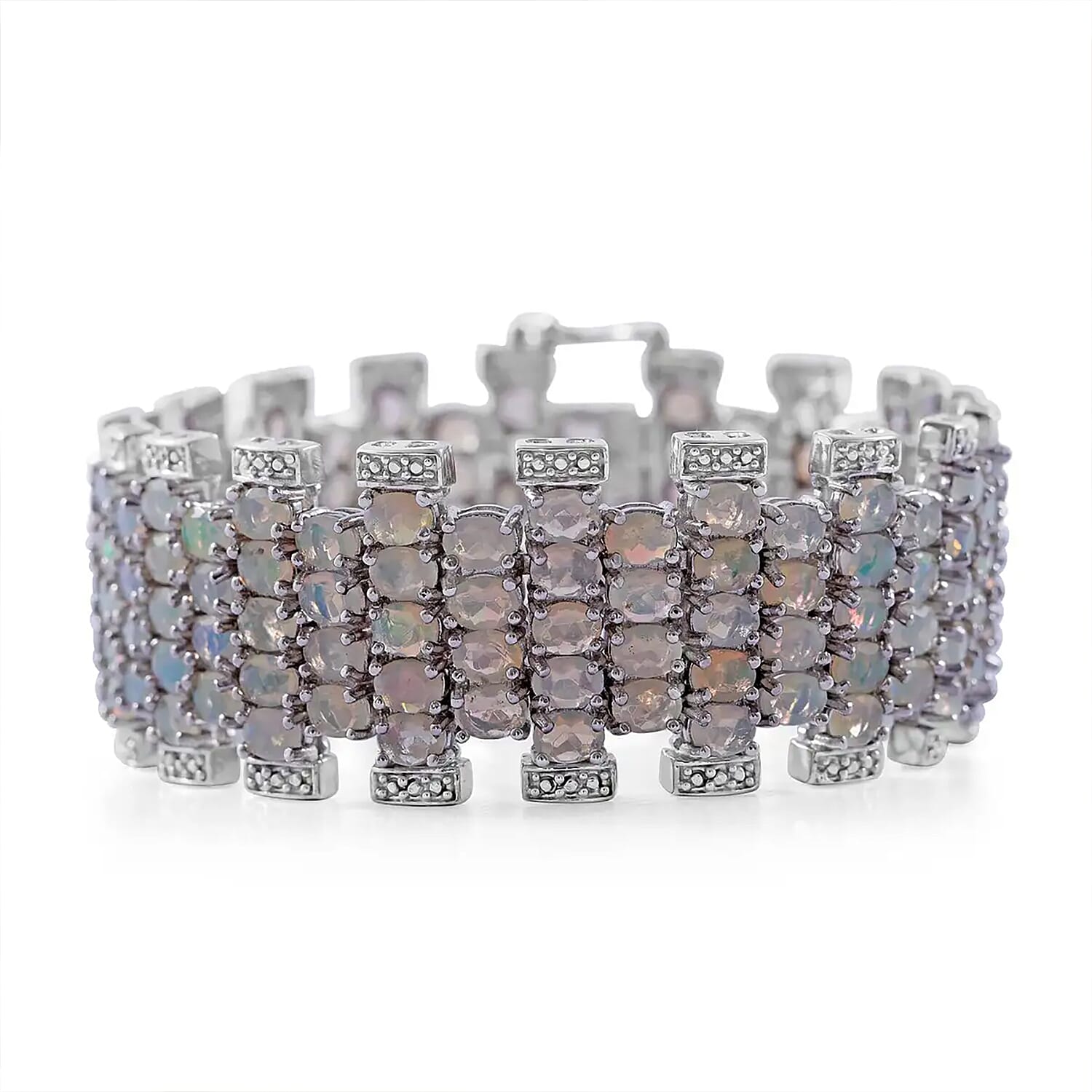 Ethiopian Welo Opal Bracelet in Platinum Over Sterling Silver (6.50 In) 20.90 ctw