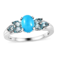 Sleeping Beauty Turquoise and Madagascar Paraiba Apatite Ring in Platinum Over Sterling Silver (Size 10.0) 1.25 ctw