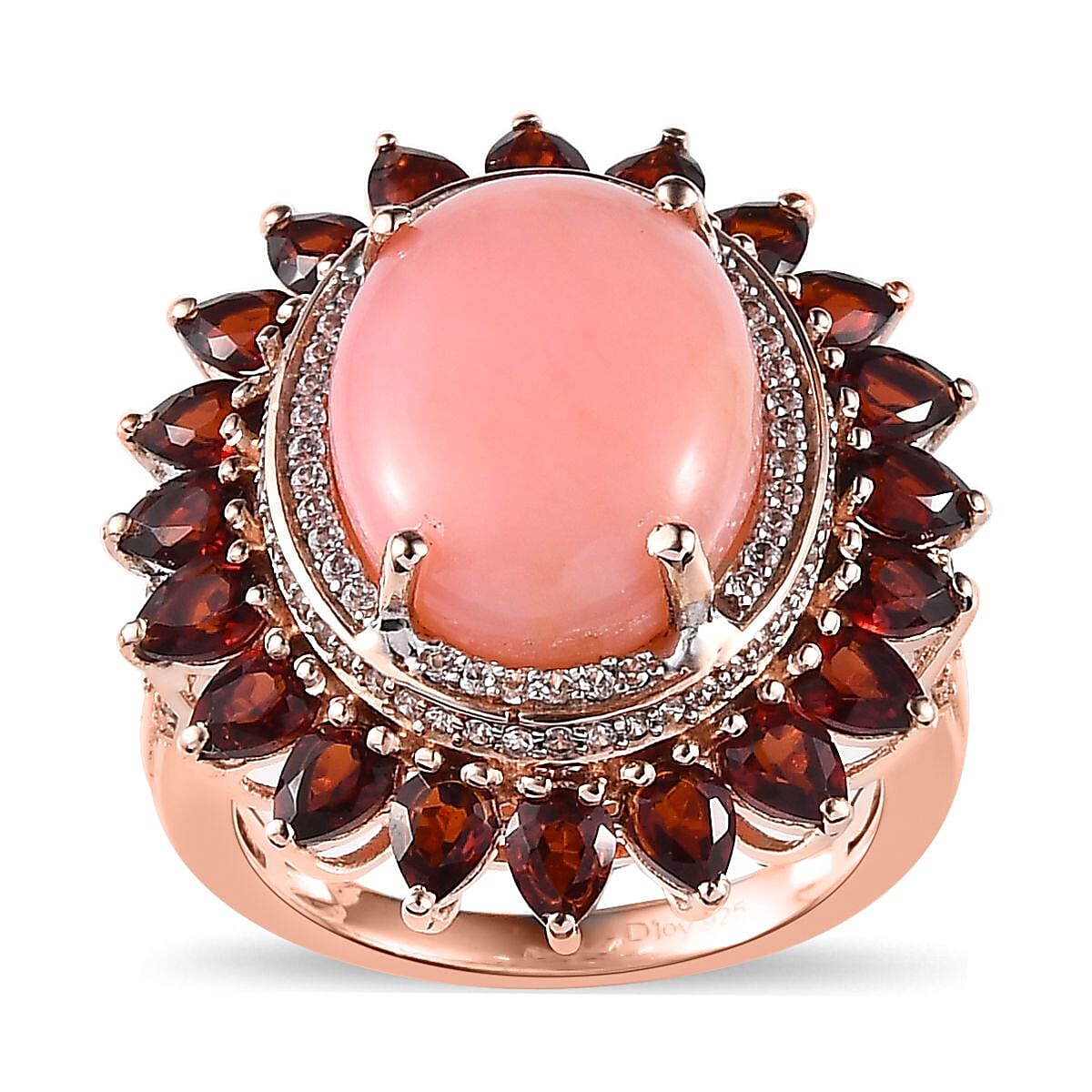 Premium Peruvian Pink Opal and Multi Gemstone Cocktail Ring in Vermeil Rose Gold Over Sterling Silver (Size 10.0)