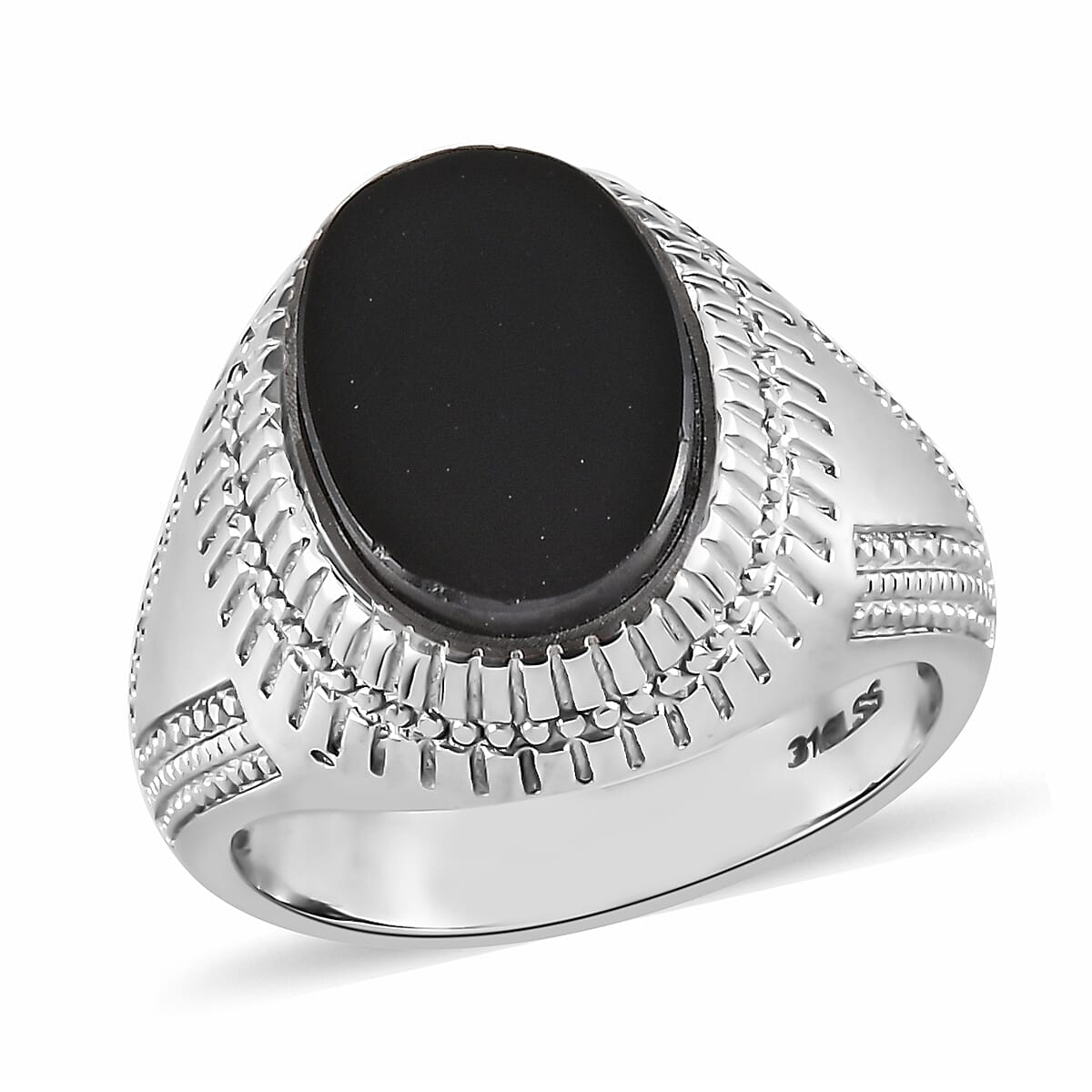 Black Onyx Solitaire Ring in Stainless Steel (Size 10.0) 4.35 ctw