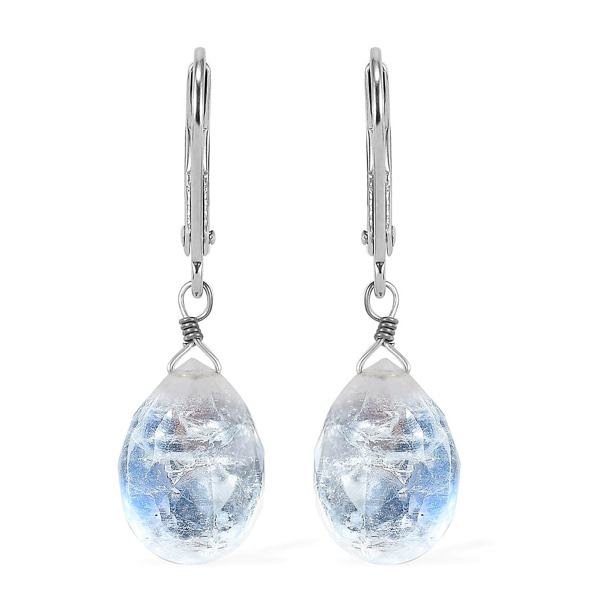 Kuisa Rainbow Moonstone Earrings in Rhodium Over Sterling Silver 9.00 ctw