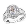 Moissanite Double Halo Ring in Platinum Over Sterling Silver (Size 10.0) 3.40 ctw - Sticky add to cart bar