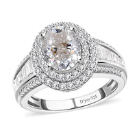 Moissanite Double Halo Ring in Platinum Over Sterling Silver (Size 10.0) 3.40 ctw