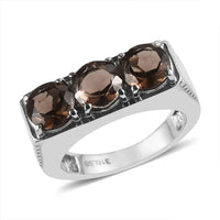 Smoky Quartz 3 Stone Ring in Stainless Steel (Size 10.0) 3.60 ctw