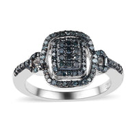 Blue Diamond Cluster Ring in Platinum Over Sterling Silver (Size 10.0) 0.50 ctw