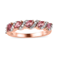 Premium Natural Calabar Pink Tourmaline and Moissanite 5 Stone Ring in Vermeil Rose Gold Over Sterling Silver 0.65 ctw