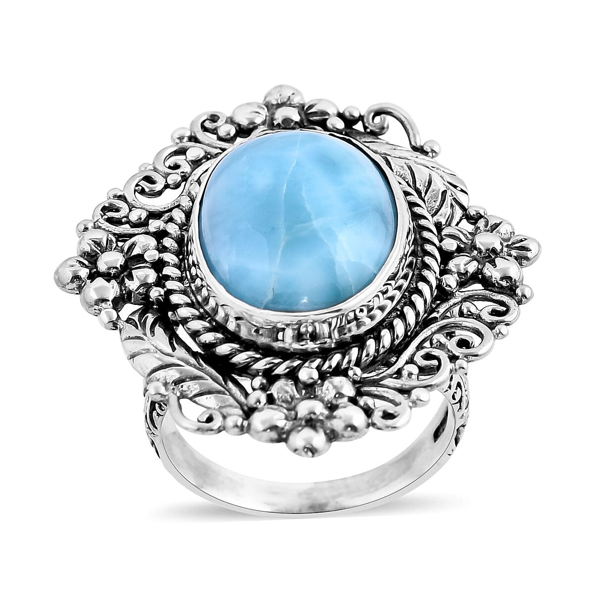 Doorbuster Bali Legacy Larimar Ring in Sterling Silver (Size 10.0) 12.30 ctw