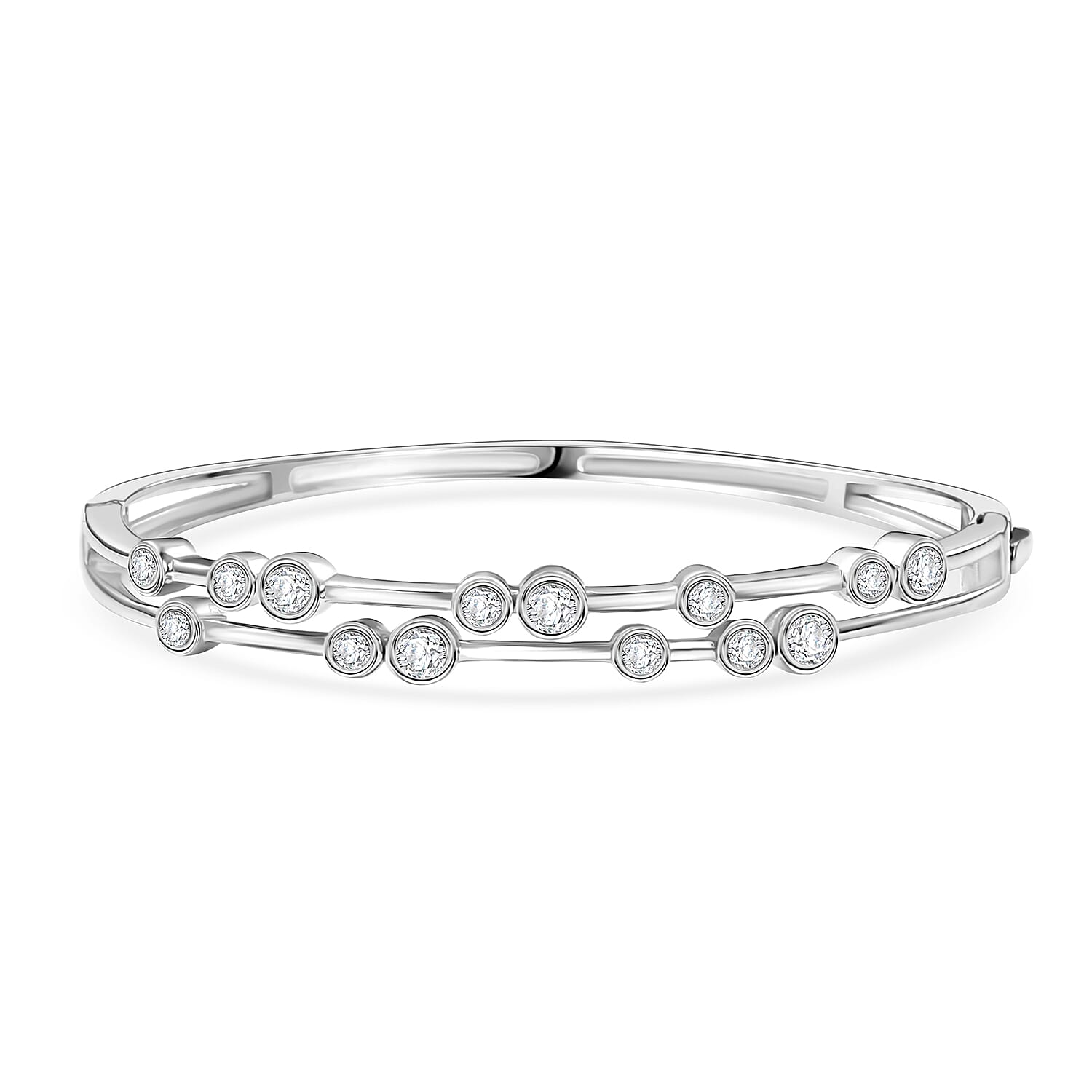 Moissanite Bangle Bracelet in Platinum Over Sterling Silver (7.50 In) 2.10 ctw
