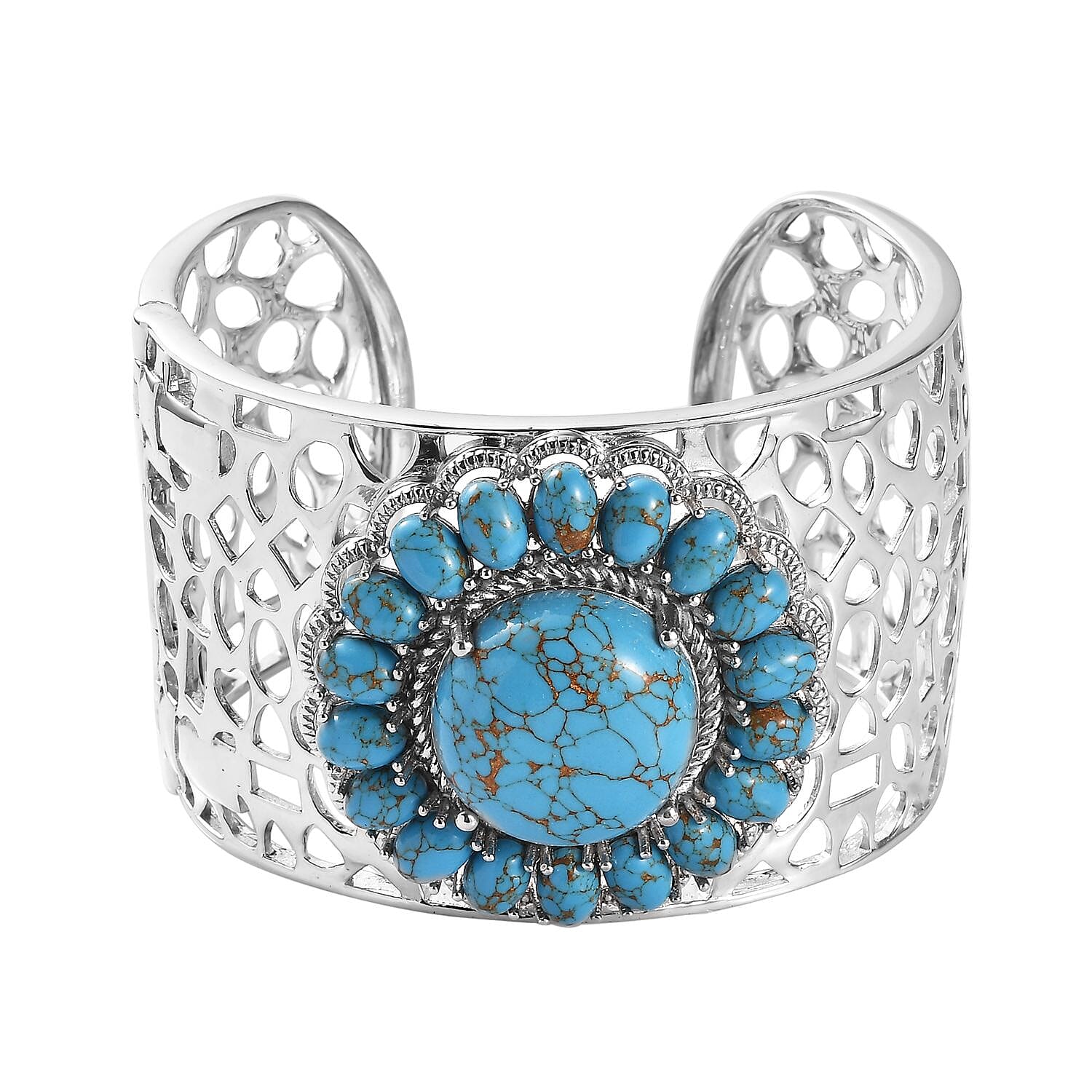 Karis Mojave Blue Turquoise Cuff Bracelet in Platinum Bond (6.50 In) 32.65 ctw