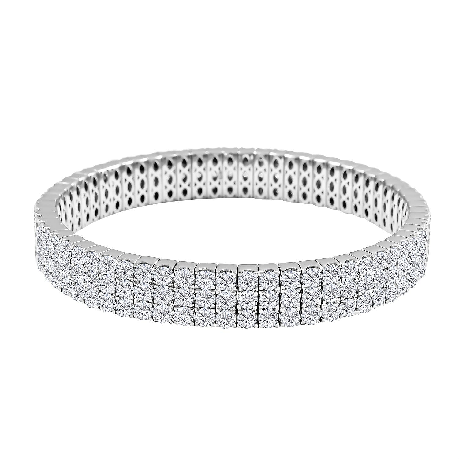Moissanite 3 Row Bracelet in Rhodium Over Sterling Silver (7.50 In) 18.15 ctw
