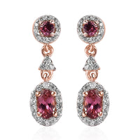 Premium Natural Calabar Pink Tourmaline and White Zircon Dangle Earrings in Vermeil Rose Gold Over Sterling Silver 1.10 ctw