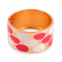 Doorbuster White Austrian Crystal and Pink Enameled Bangle Bracelet (7.00 In) in Goldtone
