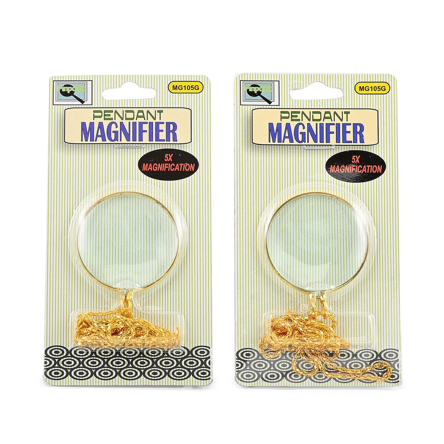 Closeout Set of 2 Pendant Magnifiers with Chains in Goldtone (5X) 18 Inches