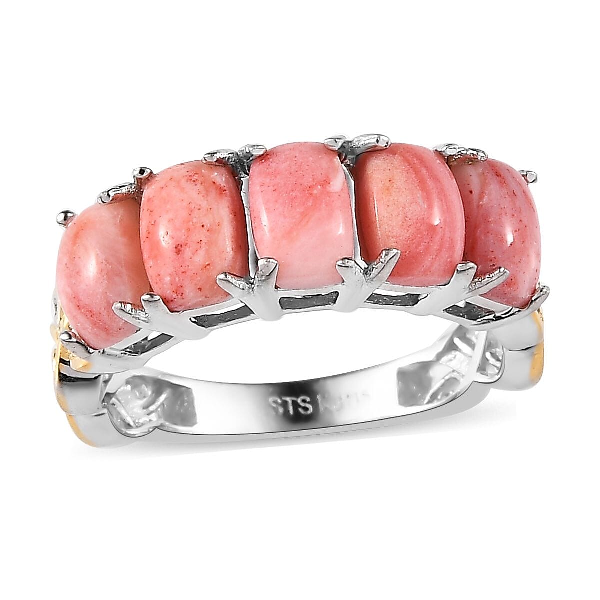 Karis Oregon Sunrise Peach Opal 5 Stone Ring in 18K YG Plated and Platinum Bond (Size 10.0) 2.00 ctw