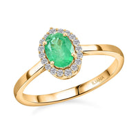 Certified & Appraised Iliana 18K Yellow Gold AAA Kagem Zambian Emerald and G-H SI Diamond Halo Ring (Size 10.0) 1.00 ctw