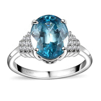 Luxoro 14K White Gold AAA Blue Zircon and G-H I2 Diamond Ring (Size 10.0) 5.60 ctw