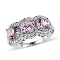 Premium Kunzite, White Zircon Ring in Rhodium Over Sterling Silver (Size 8.0) 5.95 ctw