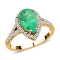 Doorbuster Certified and Appraised Iliana 18K Yellow Gold AAA Boyaca Colombian Emerald and G-H SI Diamond Halo Ring 2.00 ctw - Sticky add to cart bar