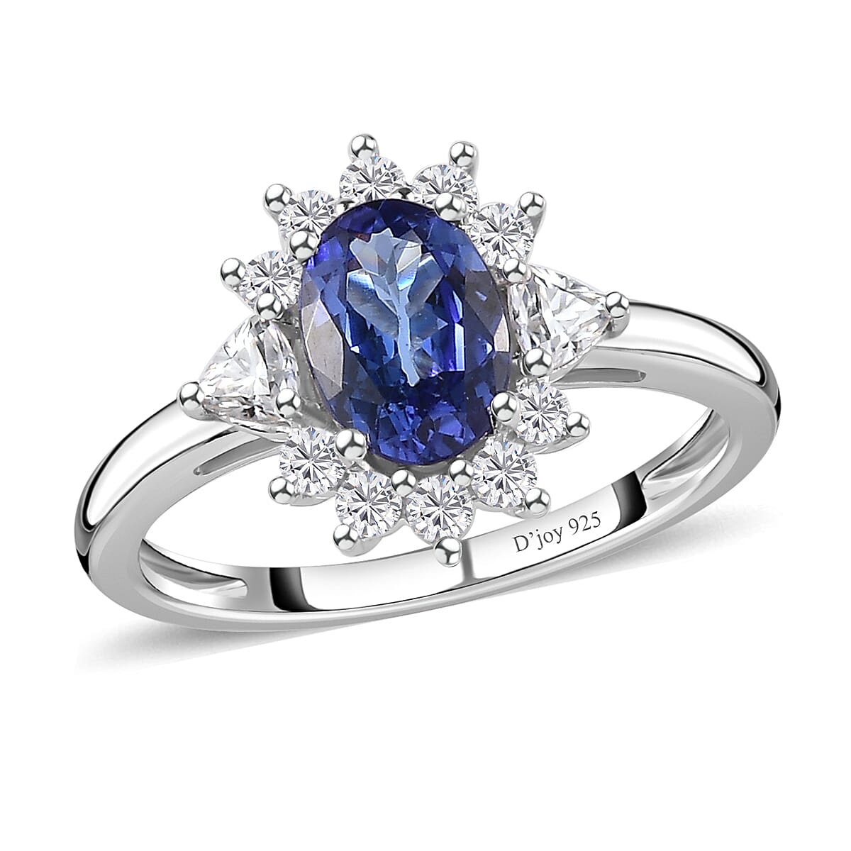 AAA Tanzanite and Moissanite Ring in Platinum Over Sterling Silver (Size 6.0) 1.50 ctw