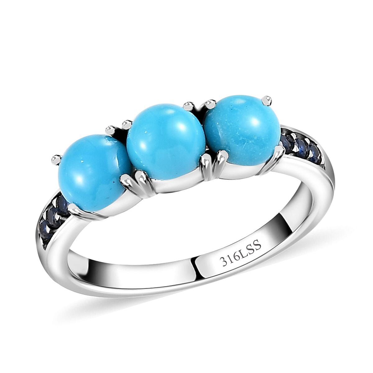 Sleeping Beauty Turquoise and Simulated Blue Diamond Ring in Stainless Steel (Size 10.0) 1.60 ctw