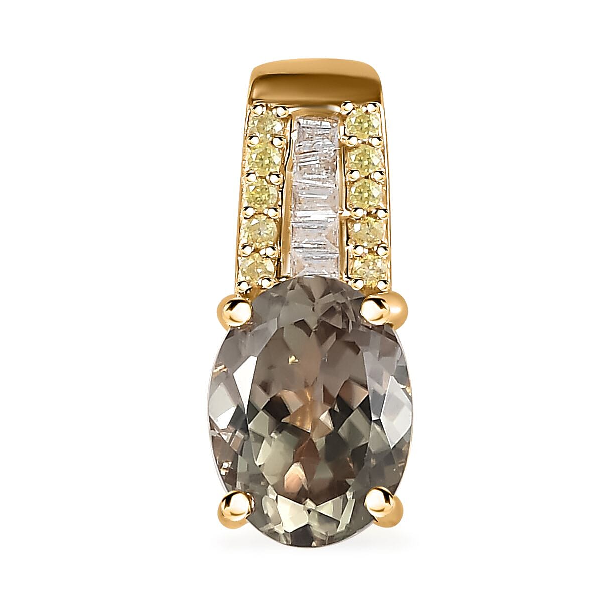 Luxoro 14K Yellow Gold AAA Turkizite, I2 Natural Yellow and White Diamond Pendant without Chain 1.50 ctw