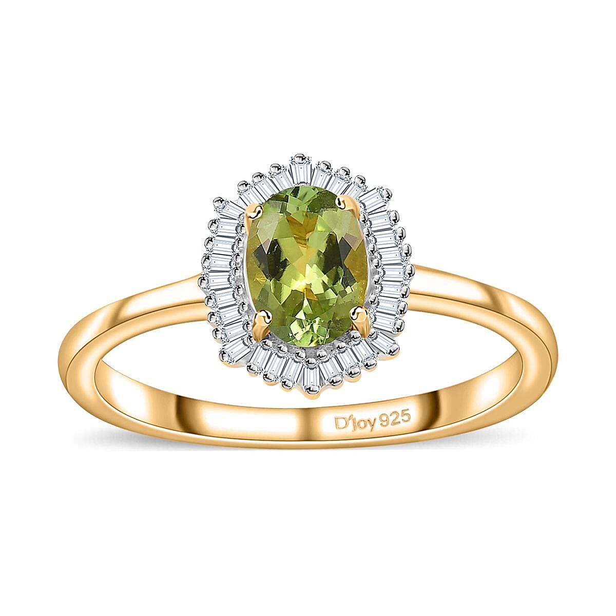 AAA Natural Calabar Green Tourmaline and Diamond Halo Ring in Vermeil Yellow Gold Over Sterling Silver (Size 10.0) 1.15 ctw