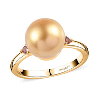 South Sea Golden Pearl and Ouro Fino Rubellite Ring in Vermeil Yellow Gold Over Sterling Silver 0.07 ctw