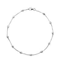 Sterling Silver Oval Station Beads Anklet (10 In) 2.50 Grams