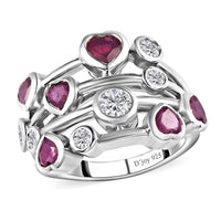 African Ruby, Moissanite Ring in Platinum Over Sterling Silver (Size 10.0) 1.70 ctw