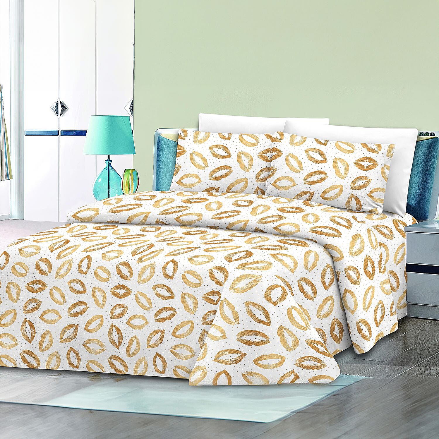 Supreme Living 6pc Gold Lips Print Microfiber Sheet Set -Queen