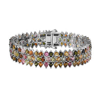 Multi-Tourmaline Carpet Bracelet in Platinum Over Sterling Silver (8.00 In) 24.40 ctw