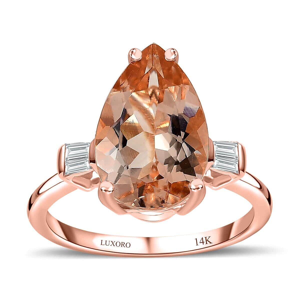 Luxoro 14K Rose Gold AAA Marropino Morganite, Diamond (G-H, I1) (0.17 cts) Ring (Size 10.0) 3.90 ctw