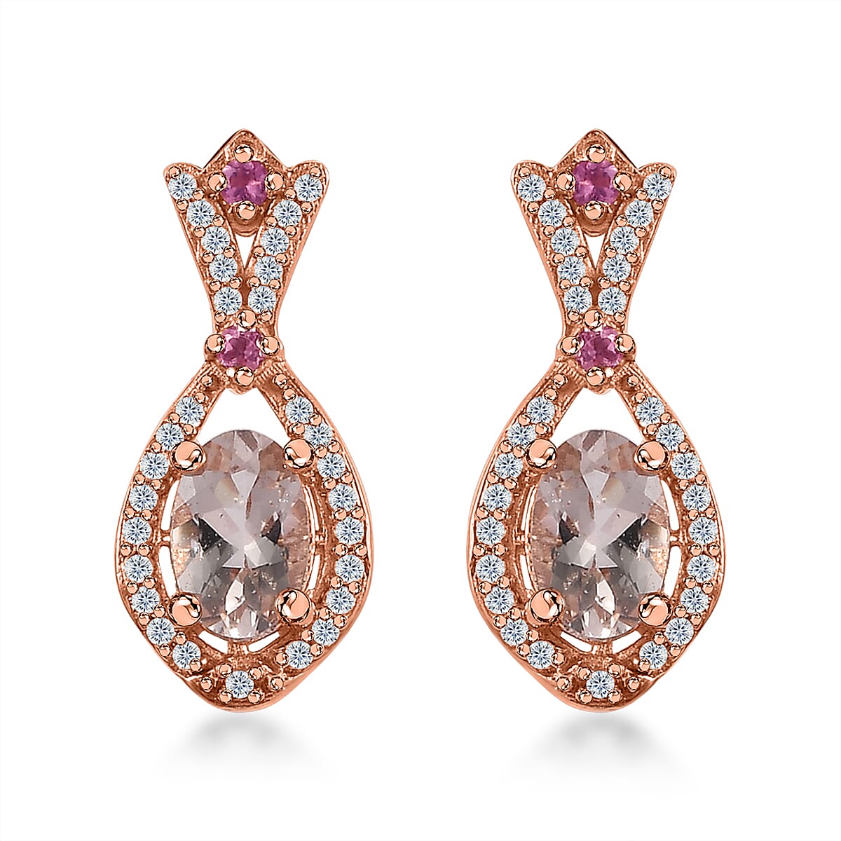 Premium Marropino Morganite and Multi Gemstone Earrings in Vermeil Rose Gold Over Sterling Silver 1.25 ctw