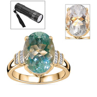 Luxoro 10K Yellow Gold Premium Mexican Hyalite Opal and G-H I2 Diamond Ring (Size 10.0) with Free UV Flash Light 4.50 ctw