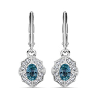 Blue Zircon and White Zircon 2.00 ctw Earrings in Rhodium Over Sterling Silver