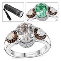 Mexican Hyalite Opal and Multi Gemstone Tri-Halo Ring in Platinum Over Sterling Silver (Size 10.0) 1.85 ctw - Sticky add to cart bar