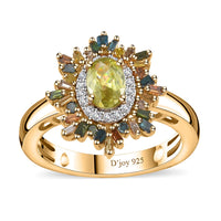 AAA Sava Sphene and Multi Diamond Ring in Vermeil Yellow Gold Over Sterling Silver (Size 10.0) 0.90 ctw