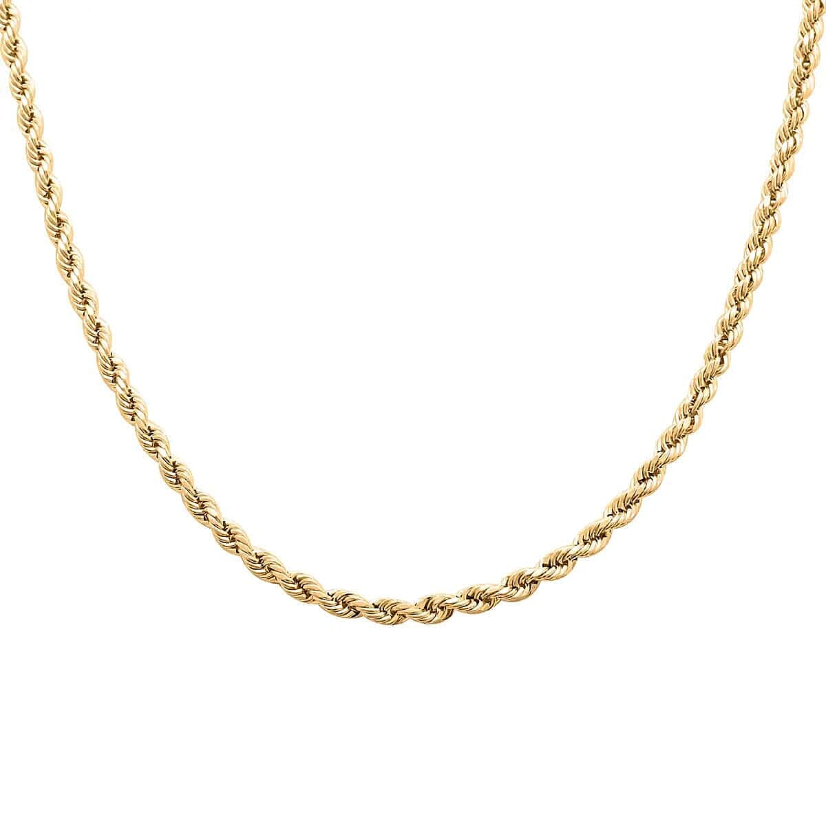 Italian 14K Yellow Gold Over Sterling Silver Rope Chain Necklace 22 Inches 7.5 Grams