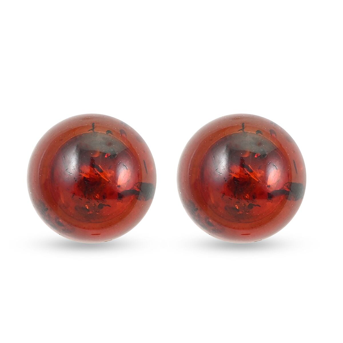Baltic Amber Round Stud Earrings in Sterling Silver