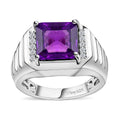 African Amethyst, White Zircon Men's Ring in Platinum Over Sterling Silver (Size 10.0) 5.50 ctw - Sticky add to cart bar