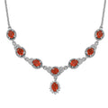 Crimson Fire Opal and White Zircon Halo Necklace 18-20 Inches in Platinum Over Sterling Silver 2.35 ctw - Sticky add to cart bar