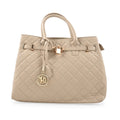 Badgley Mishka Beige Vegan Leather Quilted Shoulder Bag (14"x11"x5") - Sticky add to cart bar