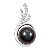 Certified & Appraised Iliana 18K White Gold AAA Tahitian Pearl 8.50-9mm and SI Diamond Pendant without Chain 0.08 ctw