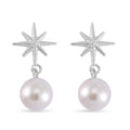 White Shell Pearl Star Earrings in Rhodium Over Sterling Silver - Sticky add to cart bar