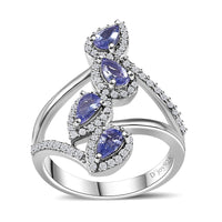 Tanzanite, White Zircon Ring in Platinum Over Sterling Silver (Size 6.0) 1.40 ctw