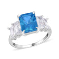 Simulated Blue and White Diamond Ring in Rhodium Over Sterling Silver (Size 10.0) 4.80 ctw - Sticky add to cart bar