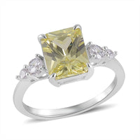 Simulated Peridot and White Diamond Ring in Rhodium Over Sterling Silver (Size 10.0) 3.80 ctw